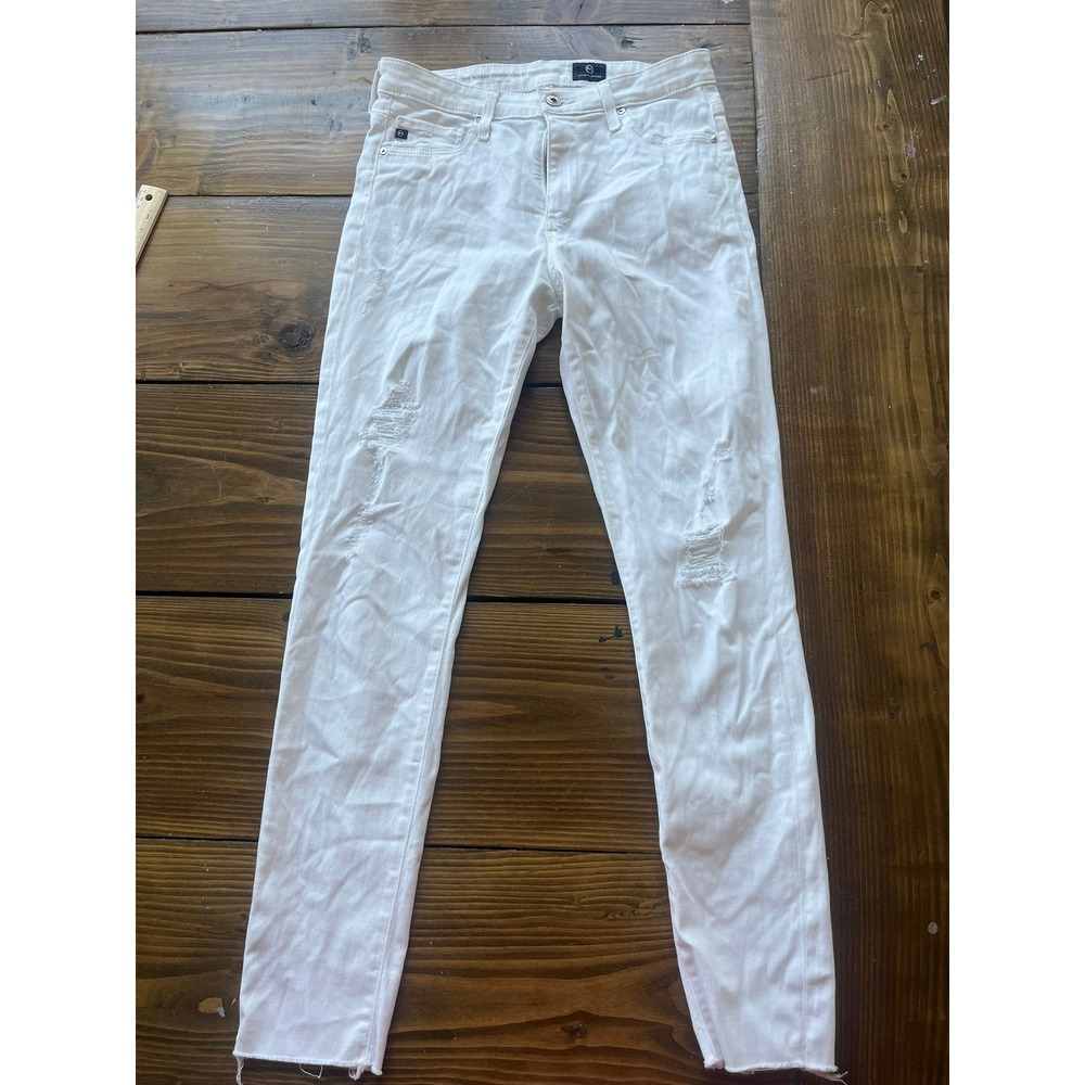 AG Adriano Goldschmied‎ Farrah Skinny Ankle White Distressed Jeans 28R High Rise